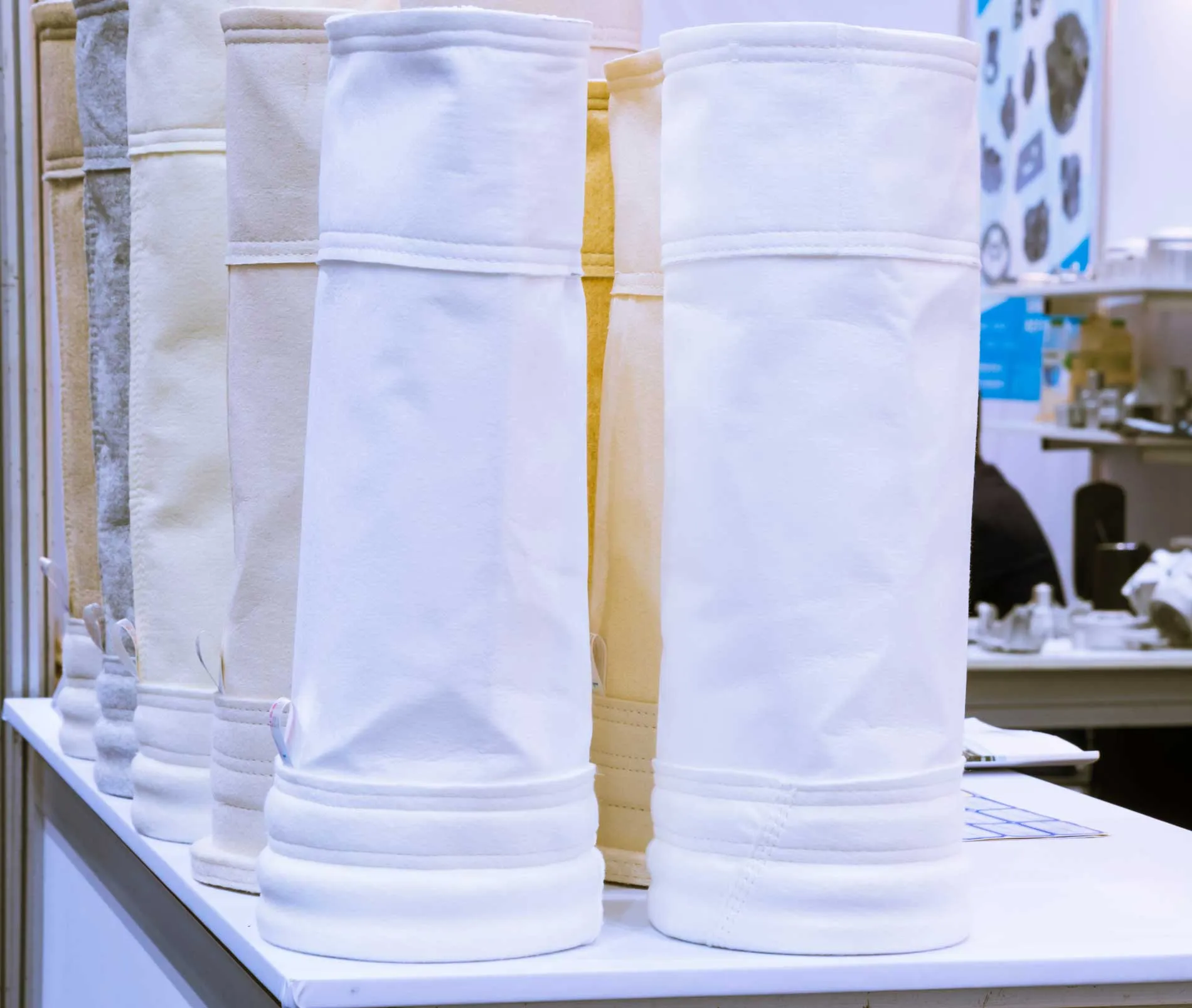 Polyester felt dust collector filter bags installed in a collector