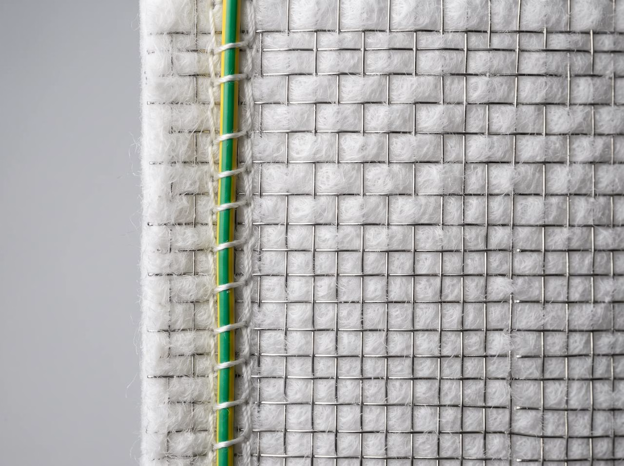 Anti-static polyester filter felt with stainless steel checkerboard scrim and grounded seam