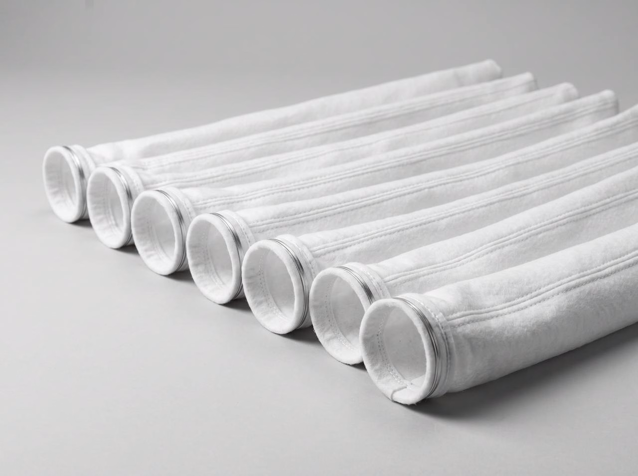Needle felt baghouse filter bags with snap-band cuffs