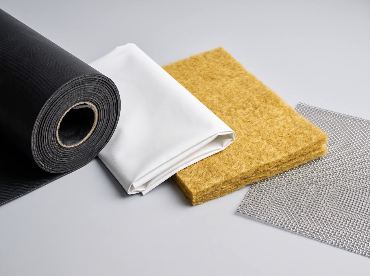 Rubber coated fabric, vinyl coated fabric, aramid high temperature felt and stainless steel wire mesh