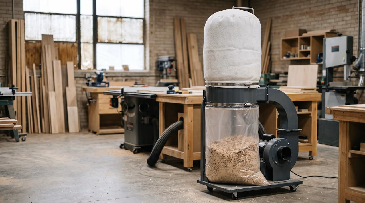 Dust collector with felt filter bag and plastic collection bag