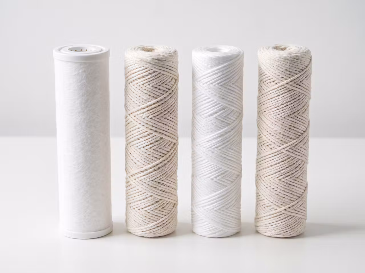 Melt blown polypropylene and string wound cotton and polypropylene filter cartridges