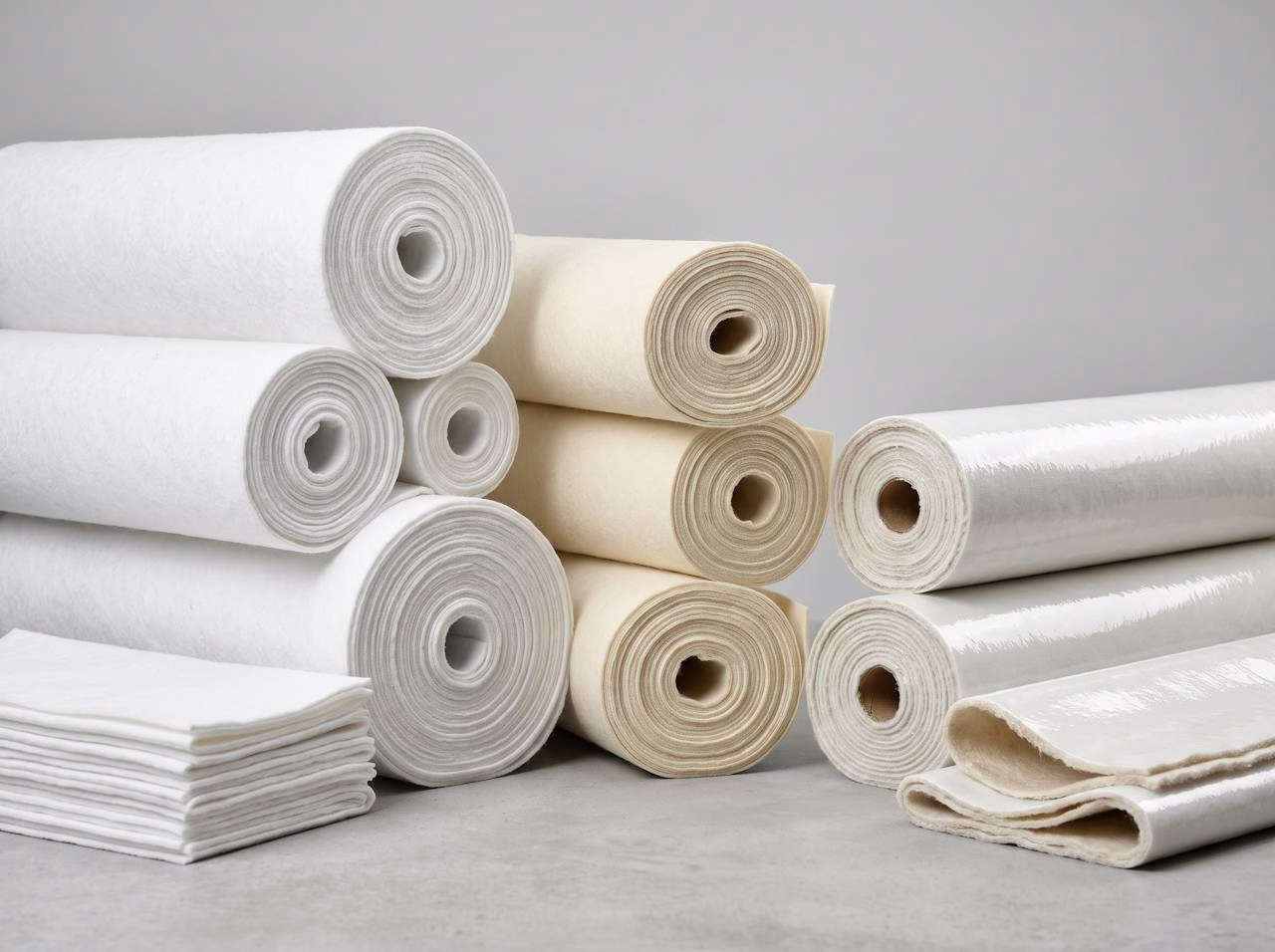 Rolls of polyester, polypropylene and glazed needle felt filter media